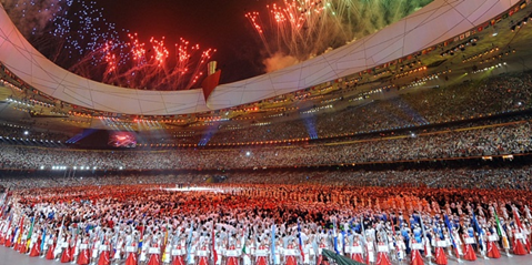 Des choréographes rassemblés à la Stade Olympique de Pékin, en entraînement pour la cérémonie d'ouverture des Jeux Olympiques d'Hiver en 2022.